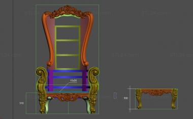 Chair (The chair is carved with a high back in the Italian style, STUL_0163) 3D models for cnc