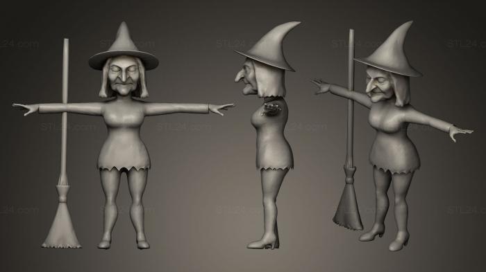 Cartoony witch rigged animated game character