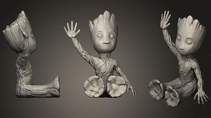Toys (Baby Groot Sitting Waving, TOYS_0423) 3D models for cnc