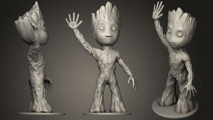 Toys (Baby Groot Standing Waving W Stand, TOYS_0424) 3D models for cnc