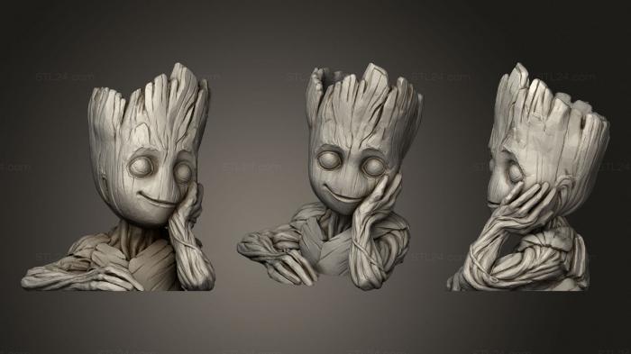 Vases (Baby Groot Pot With Water Holding Tank, VZ_0315) 3D models for cnc