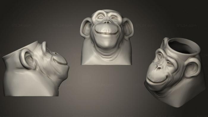 Вазы (Держатель для карандашей шимпанзе, VZ_0379) 3D модель для ЧПУ станка