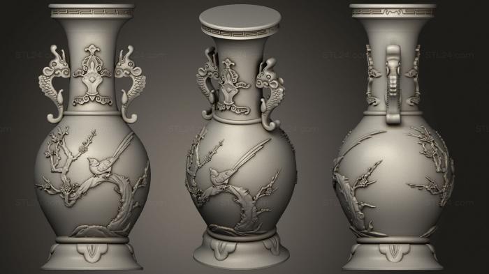 Vases (Classic Chinese Fish Bird Vase, VZ_0386) 3D models for cnc