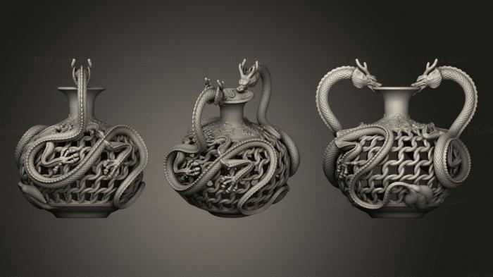 Vases (Dragon pattern vase, VZ_0468) 3D models for cnc