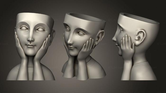 Vases (Mujer plant head hand on face, VZ_0829) 3D models for cnc
