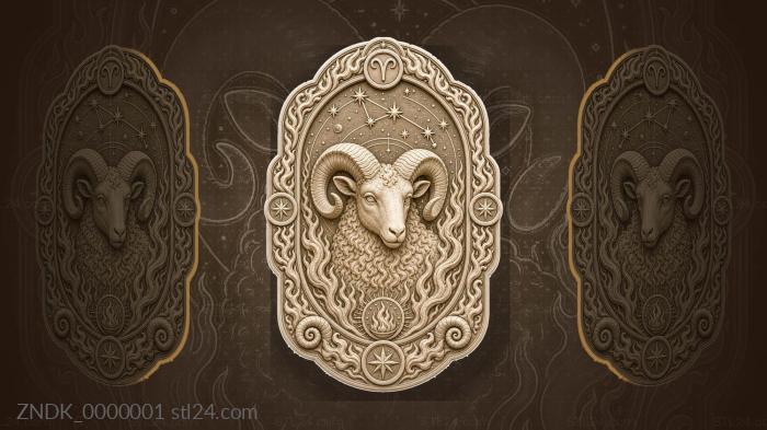 Aries - fire horns and constellation stars 3d STL model