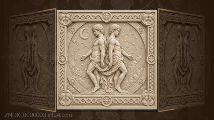 Panels Zodiac Signs (Gemini - two figures and constellations, ZNDK_0000003) 3D models for cnc