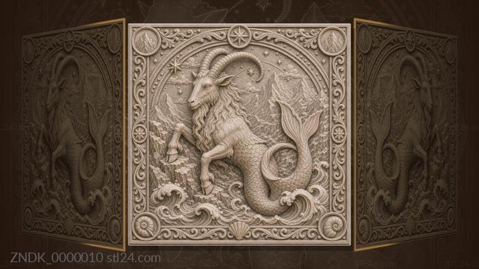 Panels Zodiac Signs (Capricorn - mountain goat with fish tail and rocks, ZNDK_0000010) 3D models for cnc